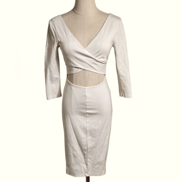 Bebe White Cream Cur Out Stretch Dress 3/4 Sleeve - Picture 1 of 6